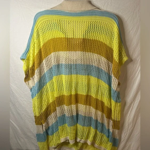 NWT Maeve Anthropologie Open Knit Polo Sweater One Size Striped Summer Layer - Picture 7 of 7